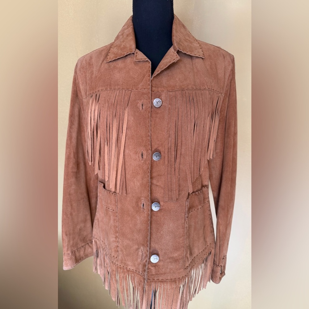 Women's Chico’s Tan Fringe Light Suede Jacket